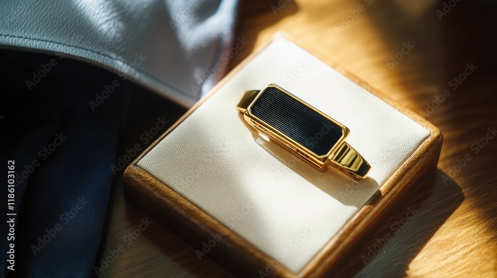 Dual-tone men's collar clip featuring gold and black elements, displayed on a white surface. Dual-tone men's collar clip featuring gold and black elements, displayed on a white surface.