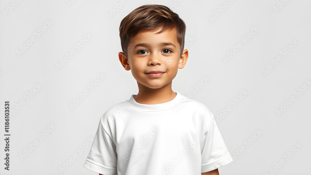 boy wearing white t-shirt mockup. Generative AI boy wearing white t-shirt mockup. Generative AI