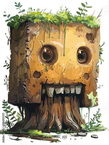 Illustration of an old tree stump with a hole in it.