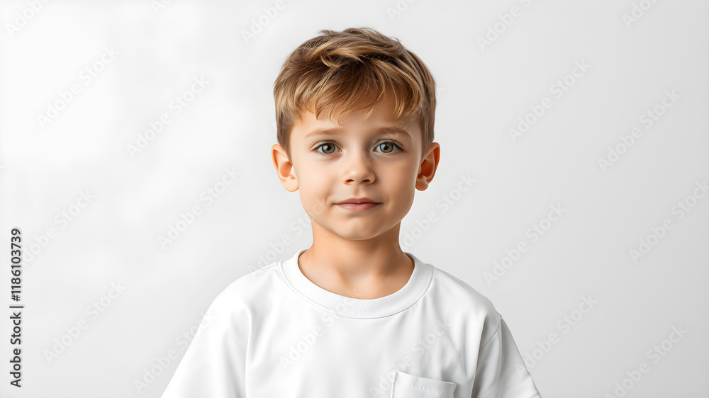 boy wearing white t-shirt mockup. Generative AI boy wearing white t-shirt mockup. Generative AI