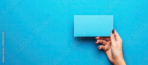 Hand holding a blue rectang...