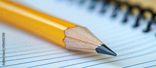 Pencil on a lined notebook ...