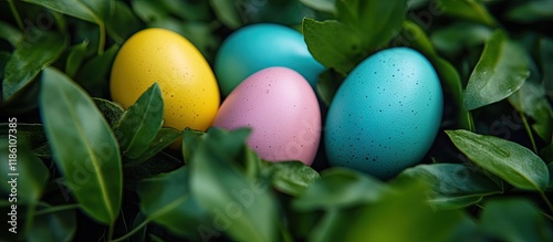 Five Easter eggs in blue ye...