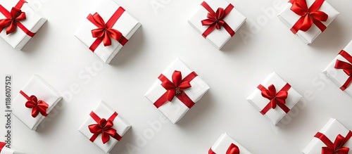 Flat lay of white gifts tie...