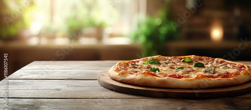 Pizza placed on a dining ta...
