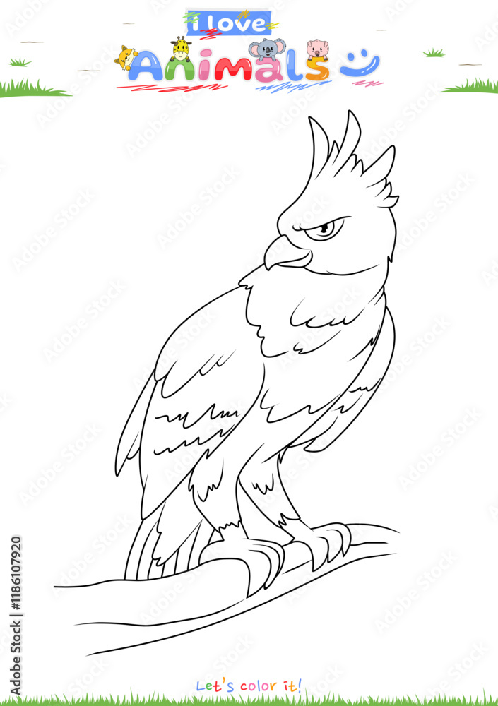 Fototapeta premium Lets color it Javanese Eagle cartoon
