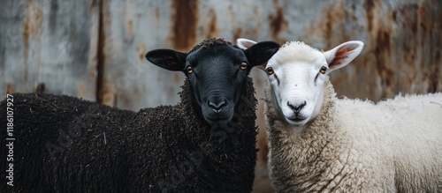 Black sheep and white ram o...
