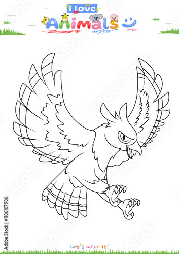 Lets color it Javanese Eagle Flying cartoon
