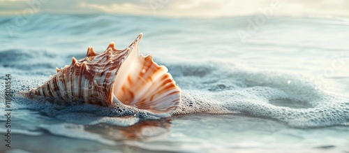 Shell Rapana in the ocean. with copy space image. Place for adding text or design photo