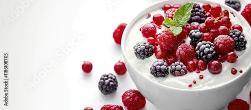 Bowl of yogurt topped with ...