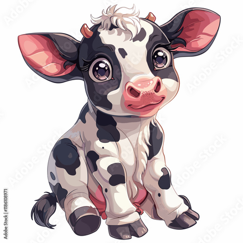 Cute cartoon baby cow isolated on white background. Vector illustration.
