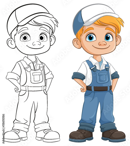 Cheerful Boy in Overalls