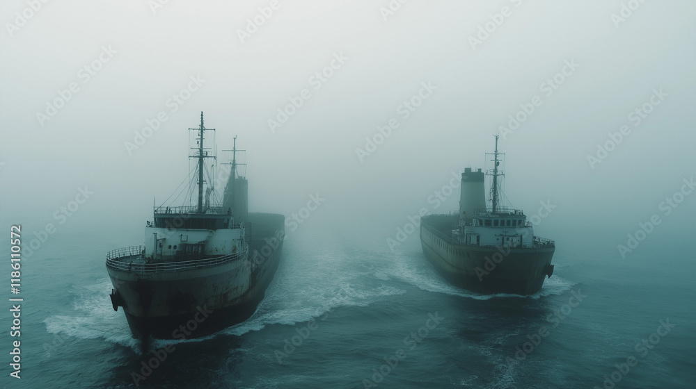 Misty Ships: A Brooding Seascape in a Moody Atmosphere Misty Ships: A Brooding Seascape in a Moody Atmosphere