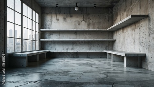 The abandoned building's interior, with its dark, empty corridors and ancient stone columns, reveals a decaying urban architecture