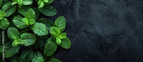 Marsh mint leaves on a dark...