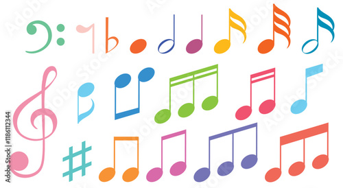 Colorful Musical Notes and Symbols
