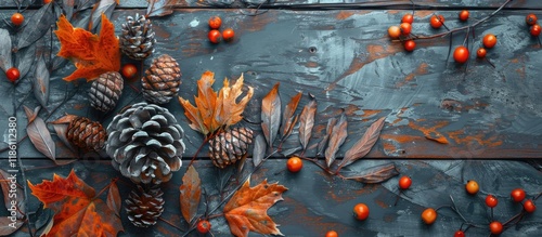 Fir cone autumn leaves rowa...