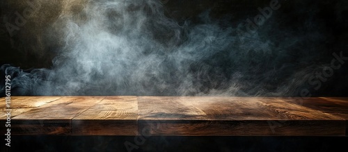 empty wooden table with smo...