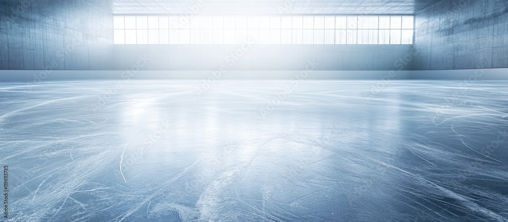 Vacant ice rink featuring skate marks sports. with copy space image. Place for adding text or design