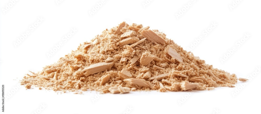 Wood sawdust on a white background A heap of wood shavings and wood powder isolated on a white background. with copy space image. Place for adding text or design Wood sawdust on a white background A heap of wood shavings and wood powder isolated on a white background. with copy space image. Place for adding text or design