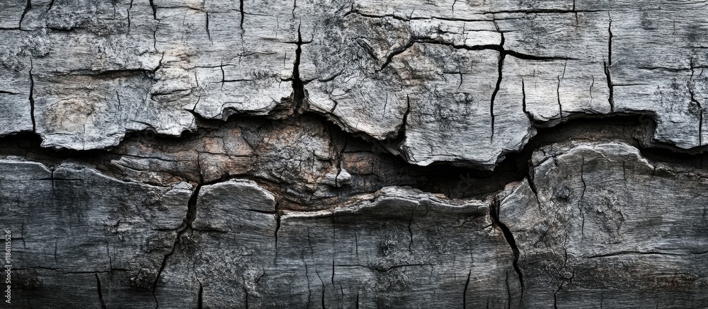 Fototapeta premium Texture photo of grey weathered aged and cracked wood that has been subjected to the elements and sunlight for years Perfect for use as a background. with copy space image