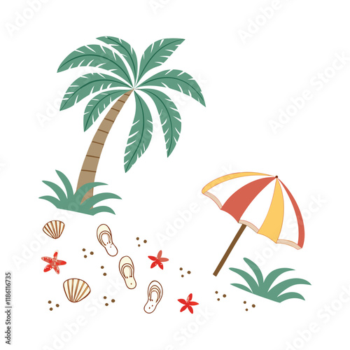 Summer tropical beach elements collection
