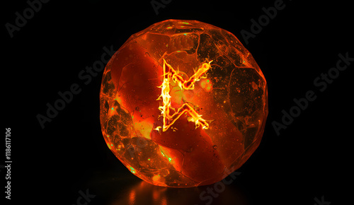 Burning Perthro rune on a magic crystal photo