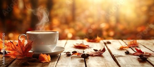 Cup of coffee and fall leav...