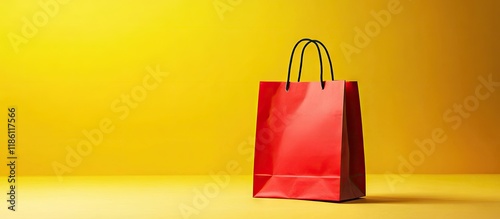 Red paper bag on a yellow b...