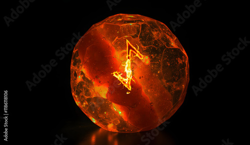 Burning Eihwaz rune on a magic crystal photo