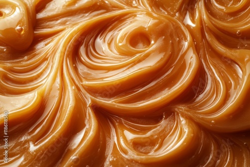 Caramel swirls with golden hues and glossy texture photo