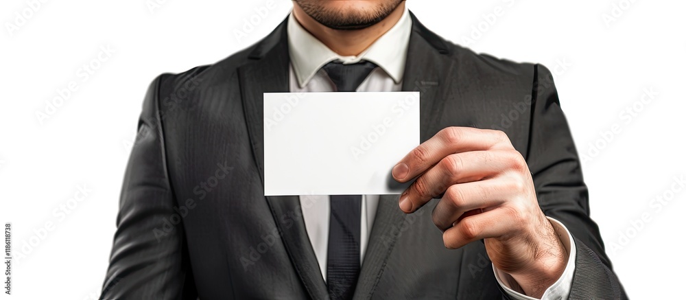Charming businessman holding a blank card set against a white background. with copy space image. Place for adding text or design Charming businessman holding a blank card set against a white background. with copy space image. Place for adding text or design