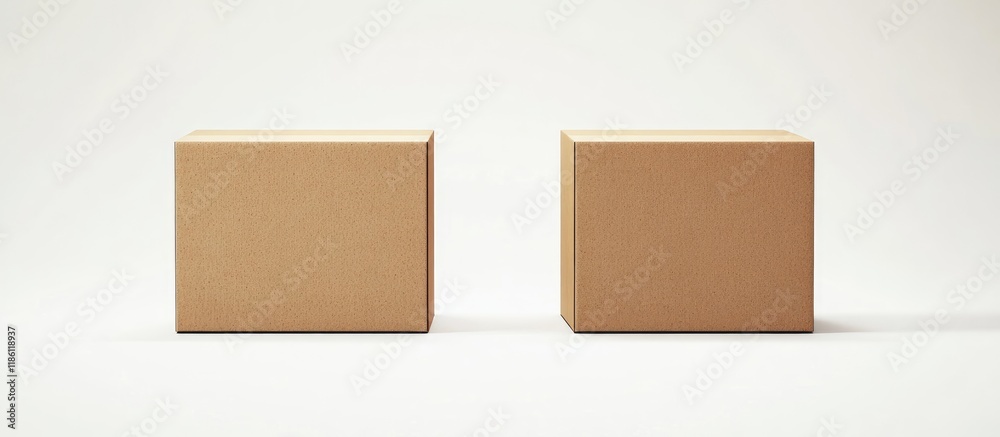Two brown cardboard boxes isolated on white. with copy space image. Place for adding text or design Two brown cardboard boxes isolated on white. with copy space image. Place for adding text or design