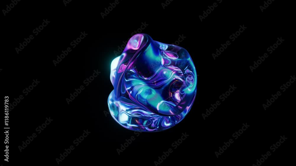 Abstract Neon Glass Cyberpunk Morphing Shape With Refractions Looped Animation Abstract Neon Glass Cyberpunk Morphing Shape With Refractions Looped Animation