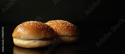 Burger buns set against a b...