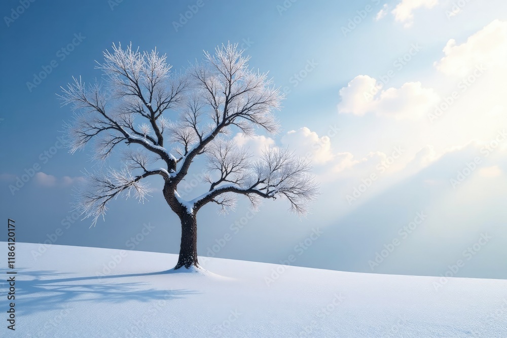Frosty branches of lone tree amidst snowy landscape, landscape, branch, hokkaido Frosty branches of lone tree amidst snowy landscape, landscape, branch, hokkaido