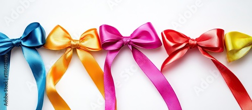 Colorful ribbon bows on a white background with copy space photo