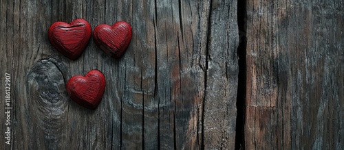red hearts on wood with spa...