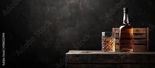 Whiskey in a glass and bott...