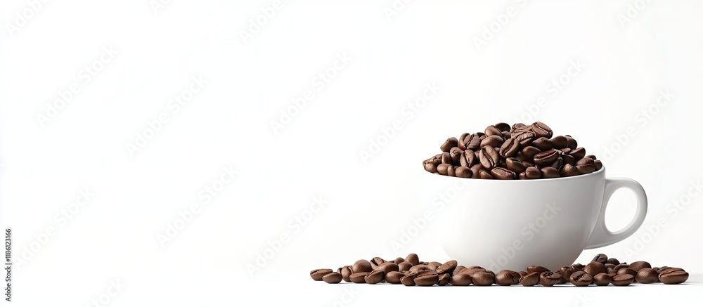 Coffee beans in a coffee cup set against a white background. with copy space image. Place for adding text or design Coffee beans in a coffee cup set against a white background. with copy space image. Place for adding text or design