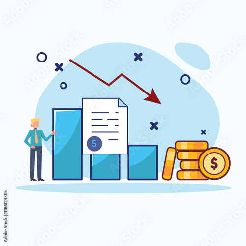 Economic crisis or investing risk, volatility and Stock market fluctuation concept, businessman with proposal and coin stacks