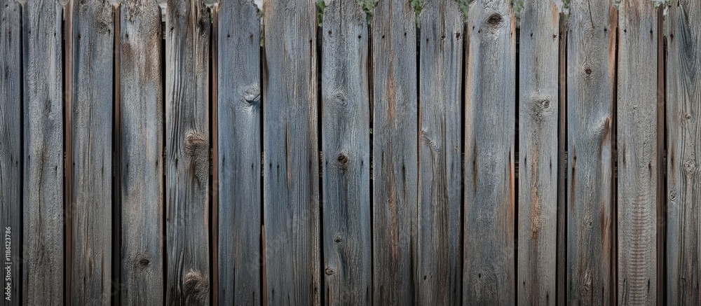 Obraz premium Old gray wooden fences in the yard weathered by rain. with copy space image. Place for adding text or design