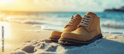 Footwear on beach sand. wit...