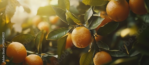 Oranges growing on trees in...