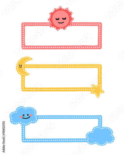 해,구름,달,별 캐릭터 유치원 이름표 말풍선(sun,cloud,moon,star character kindergarten name tag speech bubble)