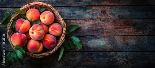 Fresh peaches in a basket o...