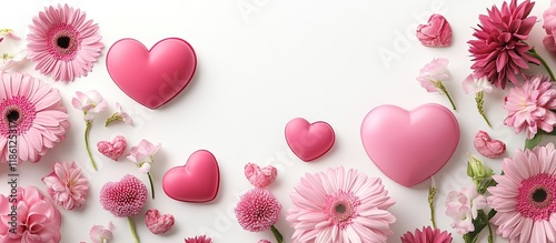 Pink heart shapes and flowe...
