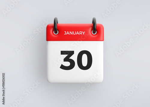 3D calendar icon with date 30 January on grey background. Vector schedule symbol.