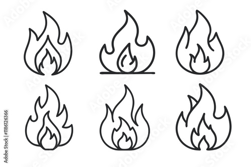 black and white set of fire line icons vector silhouette