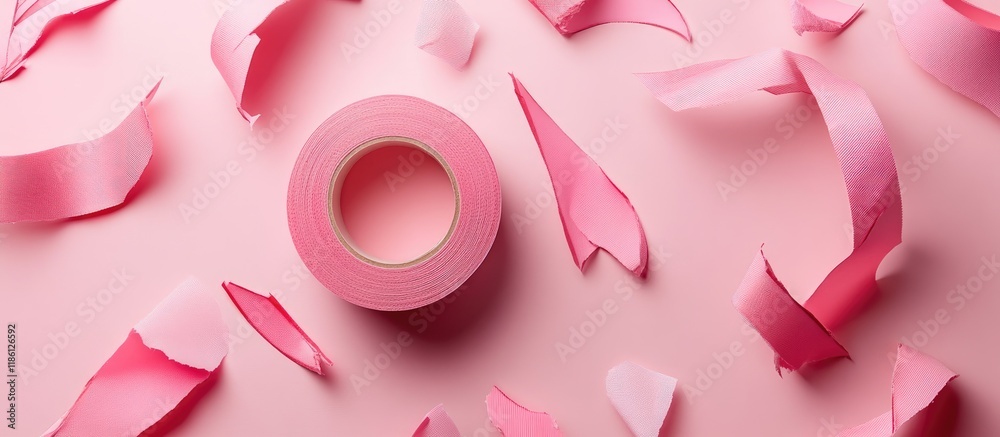 Pink adhesive tapes Torn rolls of sticky tape Wrinkled pieces of adhesive tape. with copy space image. Place for adding text or design Pink adhesive tapes Torn rolls of sticky tape Wrinkled pieces of adhesive tape. with copy space image. Place for adding text or design